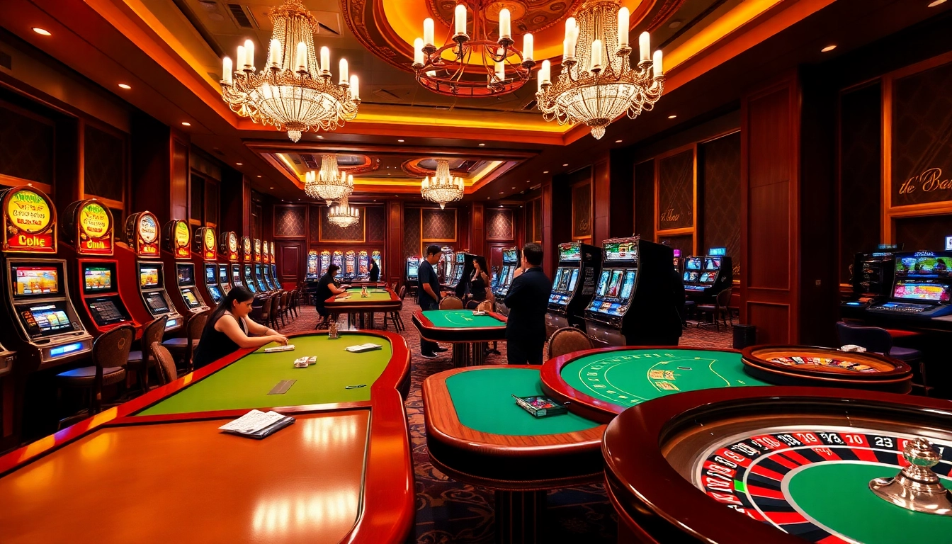 Exciting gameplay at 8KBET casino with vibrant tables and slot machines.