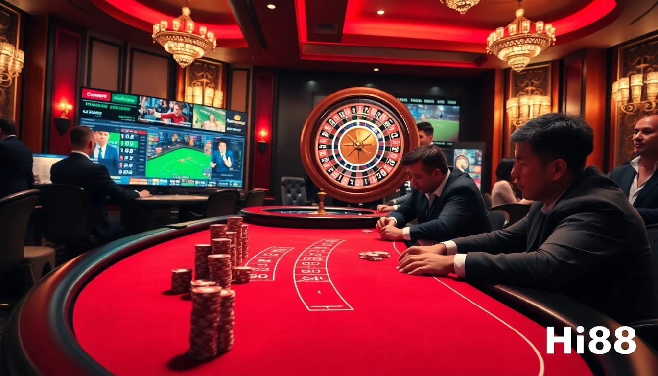Experience thrilling gaming at Hi88 with a vibrant poker scene and roulette action.