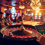 Experience thrilling gameplay at TR88 with exciting casino elements like roulette, poker chips, and vibrant slot machines.
