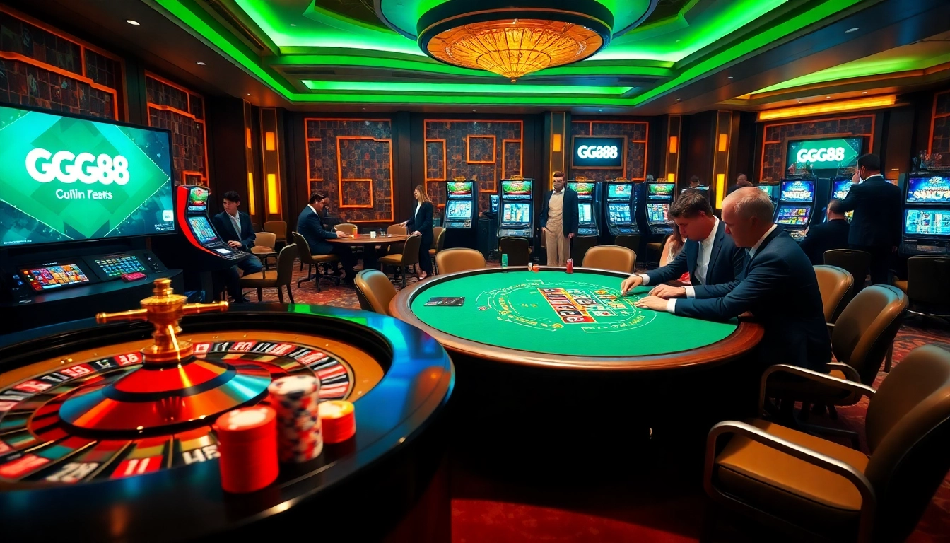 Join the excitement at https://gg88.my/ with stunning casino visuals featuring poker tables and roulette wheels.