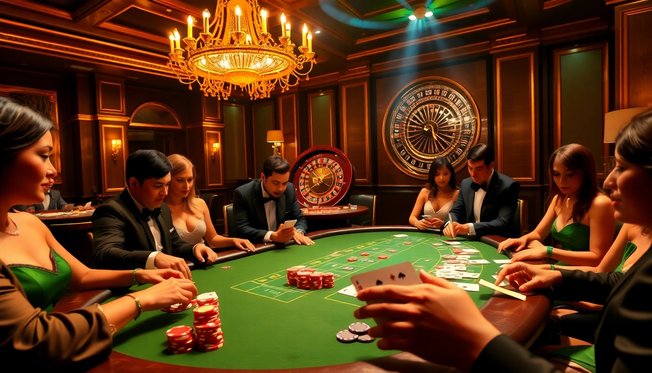 Experience the excitement of gambling at OK, featuring poker tables and roulette wheels.