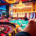 Exciting gaming action at 79win, showcasing a vibrant casino atmosphere with players and roulette wheel.