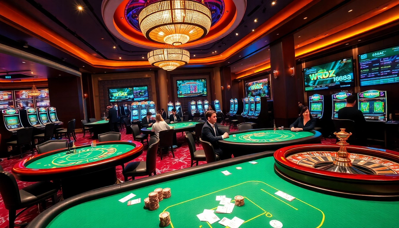 Experience the thrilling atmosphere at W88 with professional gamblers playing at casino tables.