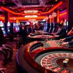 SODO Casino's vibrant and luxurious gaming environment with roulette wheels and enthusiastic gamblers.