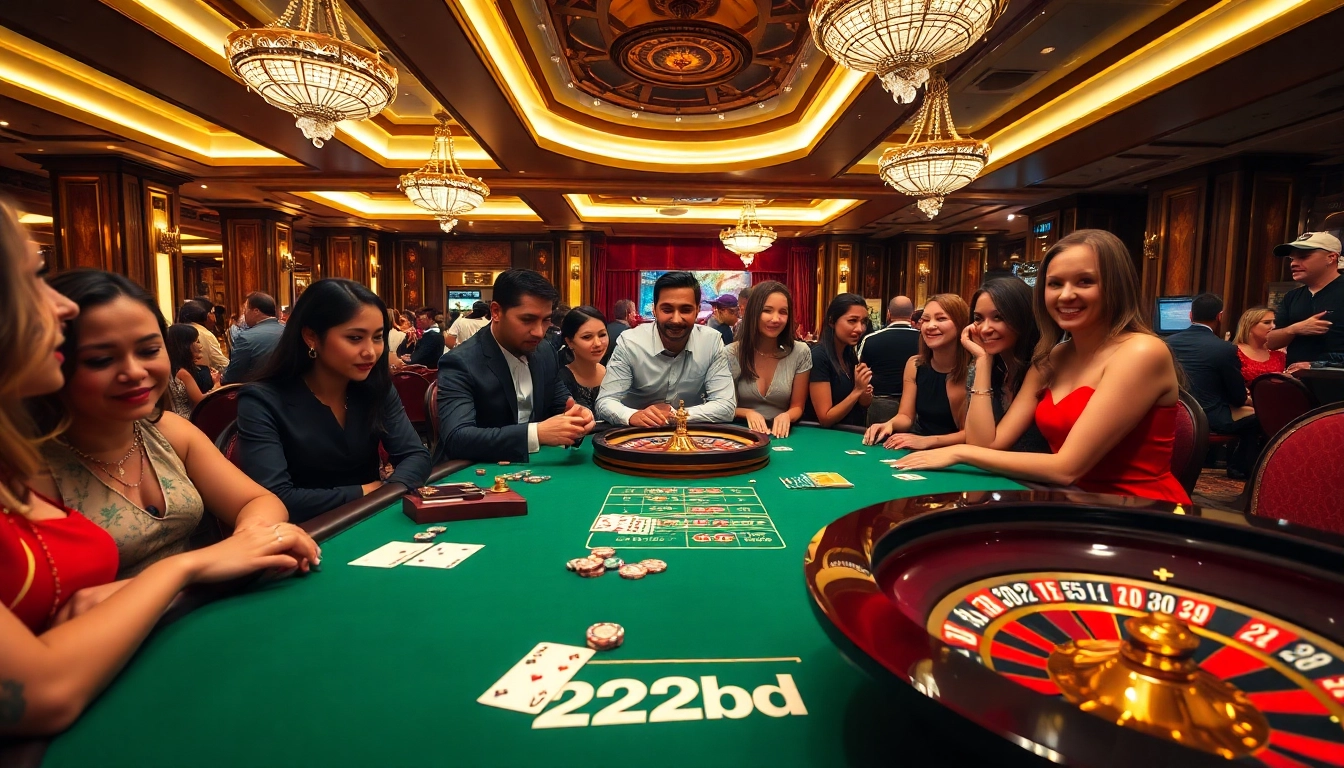 Experience the thrill of gambling at 222bd with poker chips and a roulette wheel.