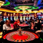 Players engaging at roulette and slot machines in a vibrant fun79 casino atmosphere.