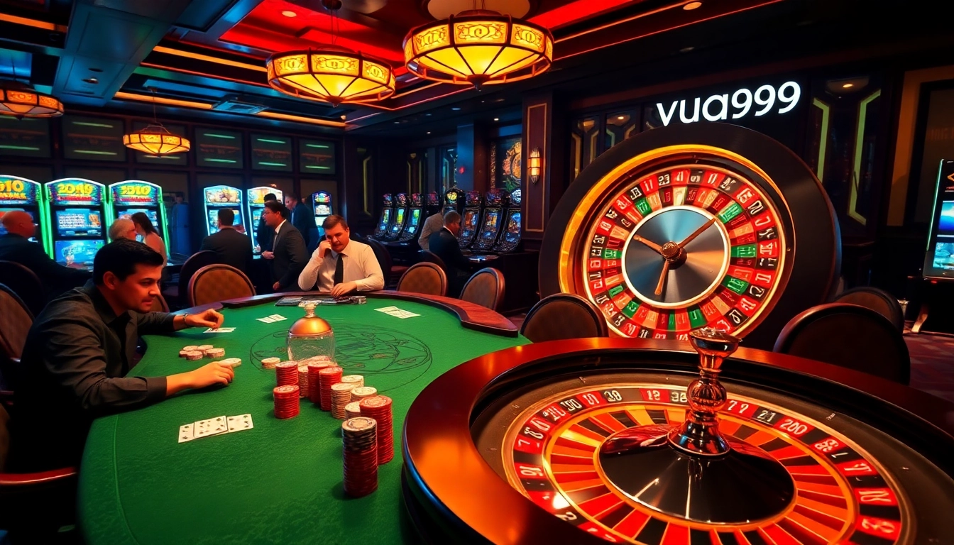 Exciting gaming scene featuring Vua99 poker table with vibrant cards and chips.
