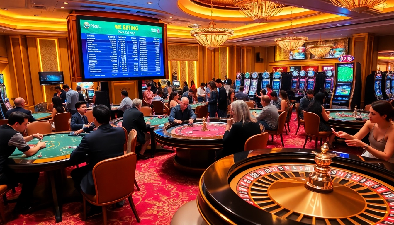 Players immersed in kp 88 action at a luxurious casino gaming floor.