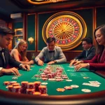 DEBET players engaged in a thrilling casino experience with poker chips and cards.