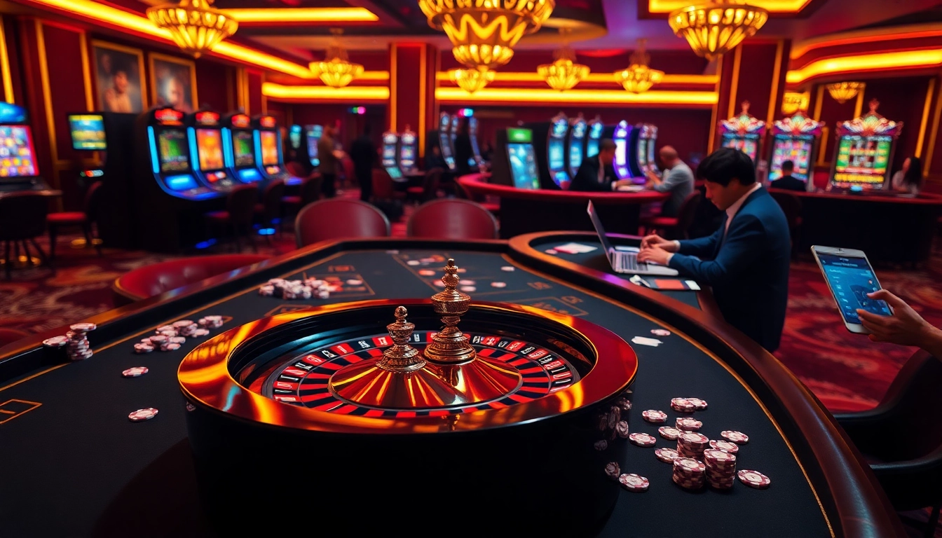 Players engaging with exciting games on rikvip's vibrant casino interface, showcasing luxury and excitement.