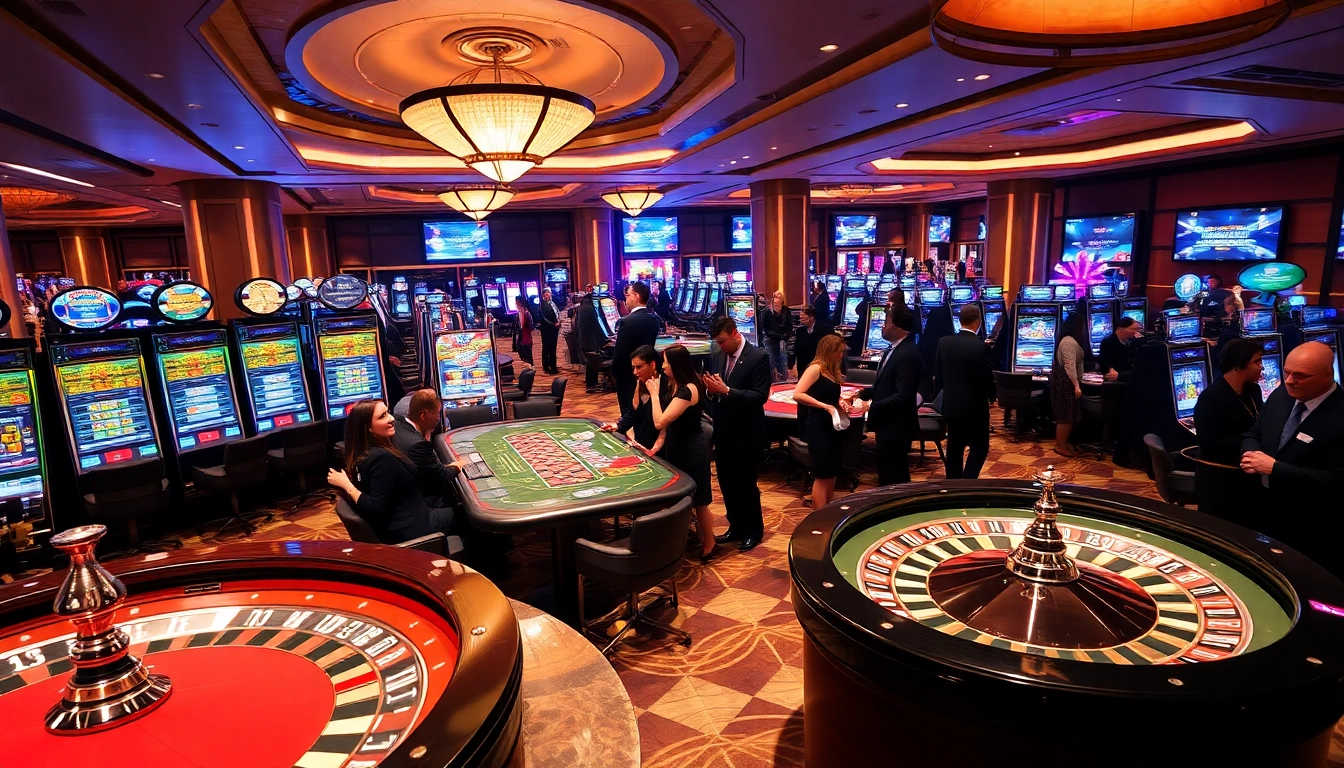 Exciting gaming action at KJC casino with vibrant slots and poker tables.
