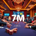A thrilling casino scene showcasing the excitement of gameplay with 7M betting statistics displayed prominently.