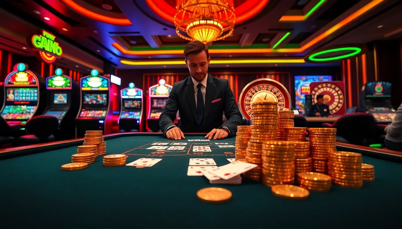 Experience thrilling gaming action at tg88 casino, featuring vibrant tables, chips, and cards.