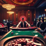 Excited players engaged in thrilling games at a luxurious casino scene featuring 789f đăng nhập.