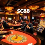 Players enjoying a thrilling game at a luxurious casino table featuring SC88 promotions.