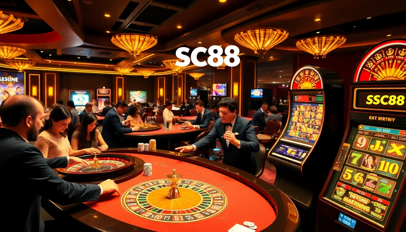 Players enjoying a thrilling game at a luxurious casino table featuring SC88 promotions.