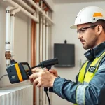 Power flush of a heating system by a qualified technician showing advanced leak detection technology.