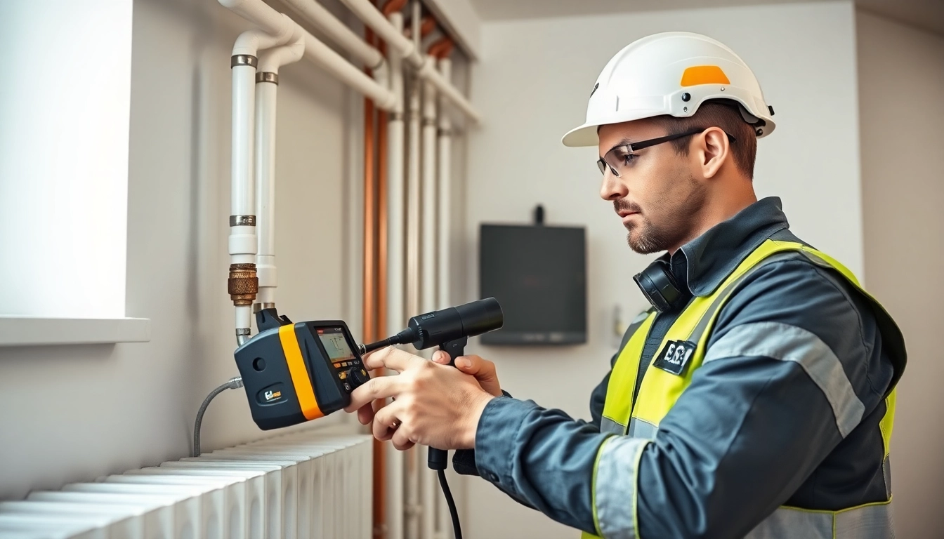 Power flush of a heating system by a qualified technician showing advanced leak detection technology.