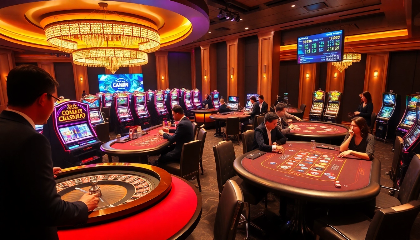 Players enjoying exciting games at GO8 casino with vibrant slots and poker tables.