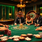 Players at a lavish poker table strategizing their bets in the vibrant 7m casino atmosphere.