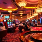 SODO Casino's vibrant gaming floor with poker tables, roulette wheel, and slot machines.