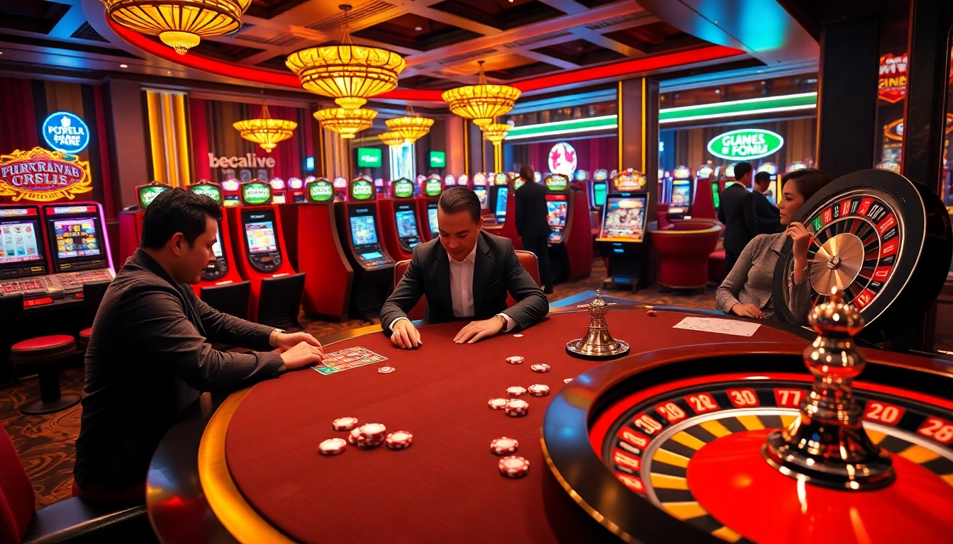 Betting enthusiasts enjoying a thrilling poker game at https://fc88.football/ casino table.