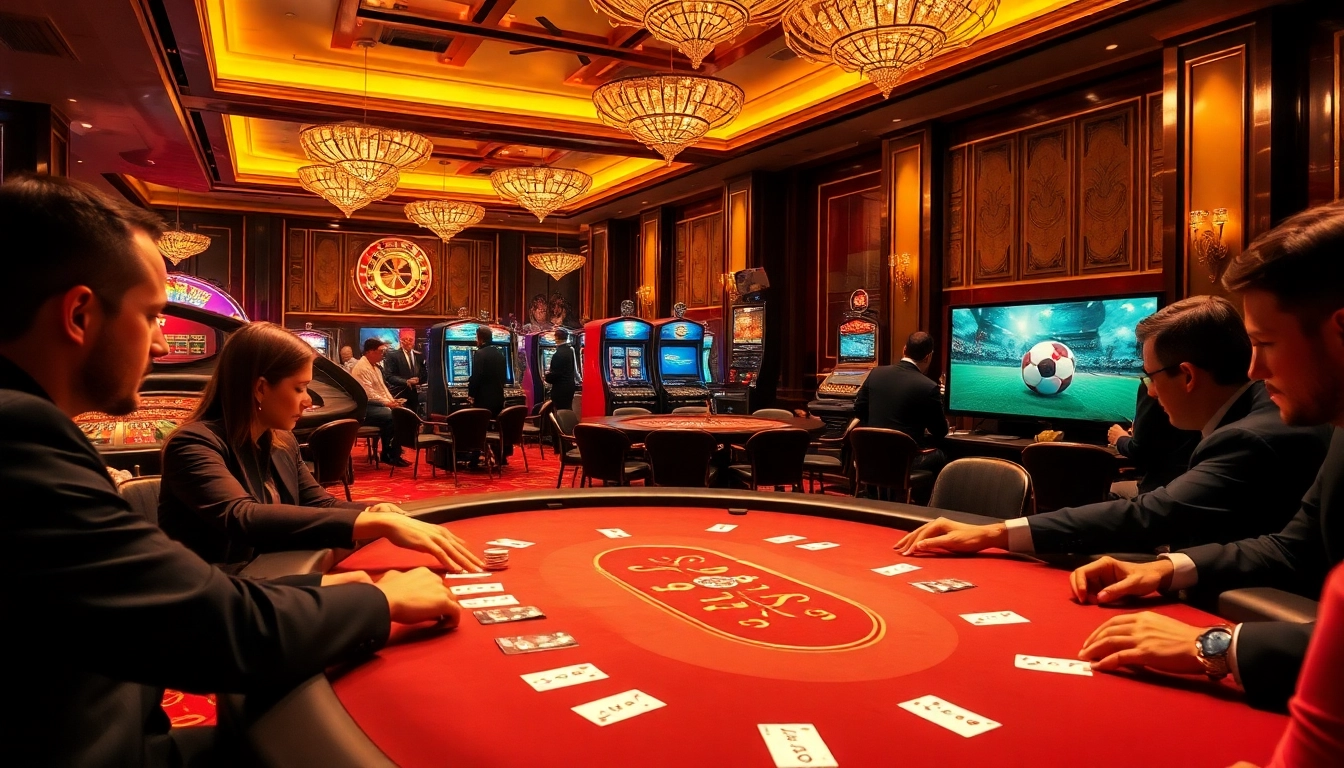 VaoluoiTV engages players around a glamorous poker table in a luxurious casino setting.
