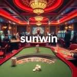 Experience the thrill at sunwin's luxurious casino with vibrant gambling tables and energetic players.
