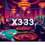 X333 players enjoying a lively casino atmosphere with vibrant tables and slot machines.