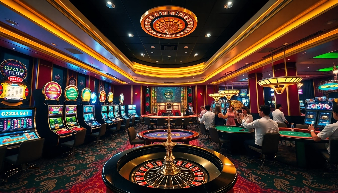 Experience the thrill of gambling at 222bd with vibrant casino tables and lively patrons.