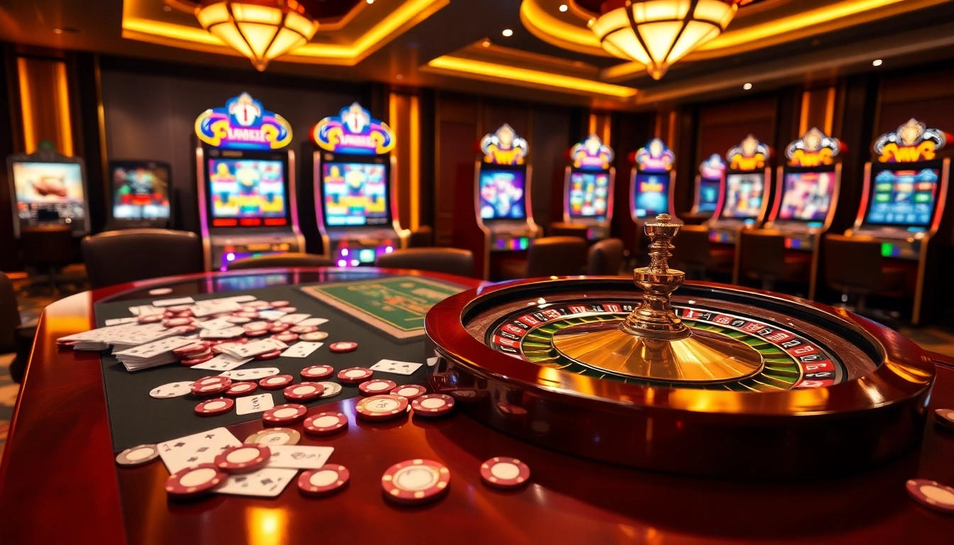 Experience high-stakes excitement with link vào ww88 at the luxurious casino table scene featuring roulette and poker cards.