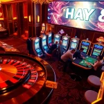 Engaging casino action at HAY88 with vibrant games, players, and a roulette wheel.