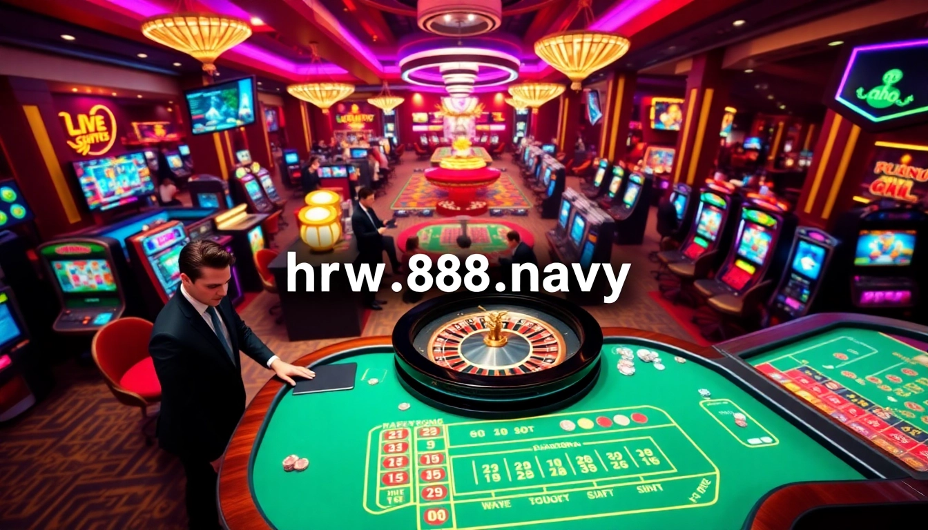 Engaging scene of online gambling platform https://rr88.navy/ with poker chips, roulette table, and eager players.