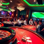 Exciting casino scene showcasing NH88 with poker tables and winning bets in a luxurious environment.