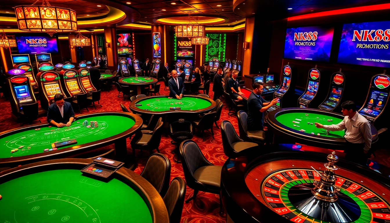 Witness NK88 players engaging in thrilling casino games at high-end tables filled with excitement.