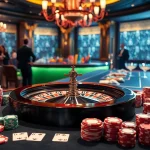 Engage with the thrilling casino atmosphere featuring HU88 roulette tables and vibrant chips.