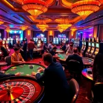68VIP players enjoying an exciting game at a luxurious casino table with vibrant decor.