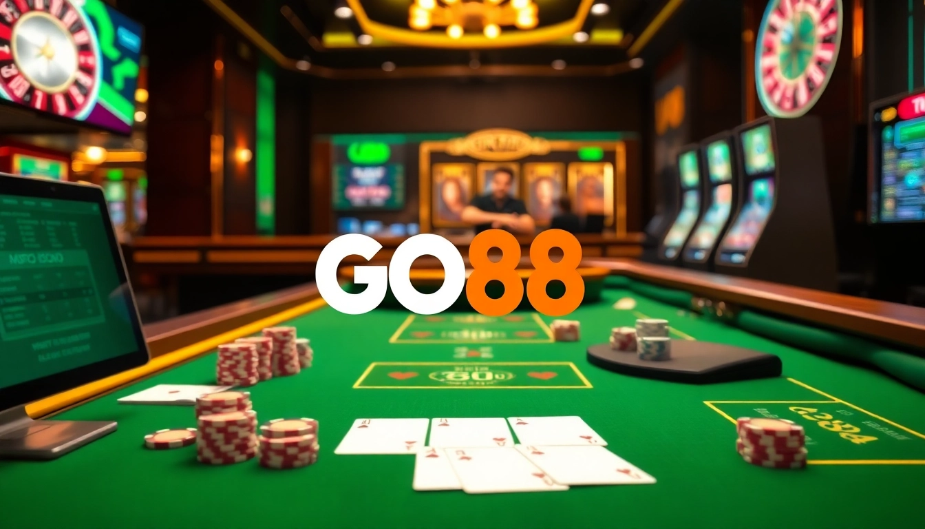 Engage with the excitement of GO88's online gambling experience featuring casino tables, digital slots, and live dealers.