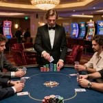 High-stakes poker table scene featuring Fly88 enthusiasts engaged in strategic gameplay.