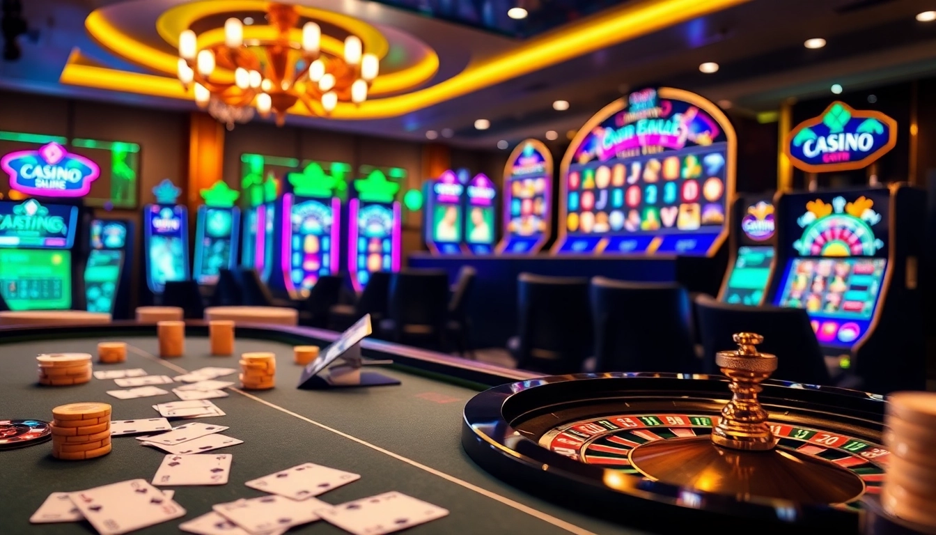 Experience the thrill of gambling at CN3789 with vibrant casino visuals featuring games like slots and roulette.