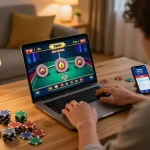 Engaged player experiencing roulette on laptop, exploring 11win's online casino.