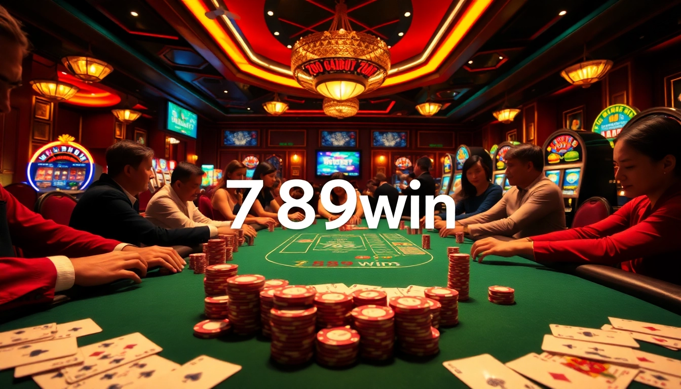 Exciting poker action at 789win casino with players and vibrant atmosphere.