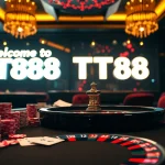 TT88 casino table showcasing vibrant poker chips and cards in an elegant setting.