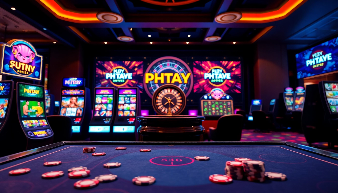 Experience thrilling gameplay with PHTAYA in a vibrant online casino setting, featuring advanced gaming tables and slot machines.