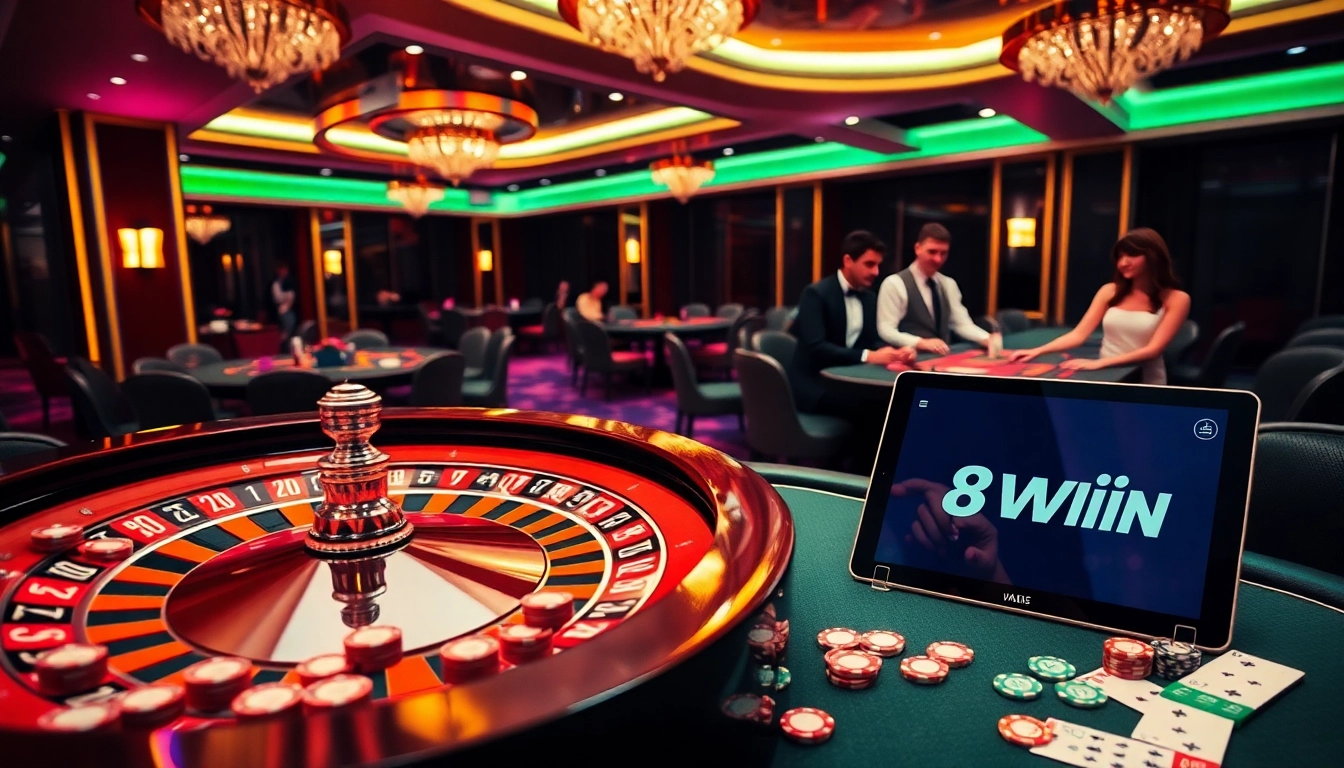 Players enjoying thrilling games at a luxury casino table with 58win branding.