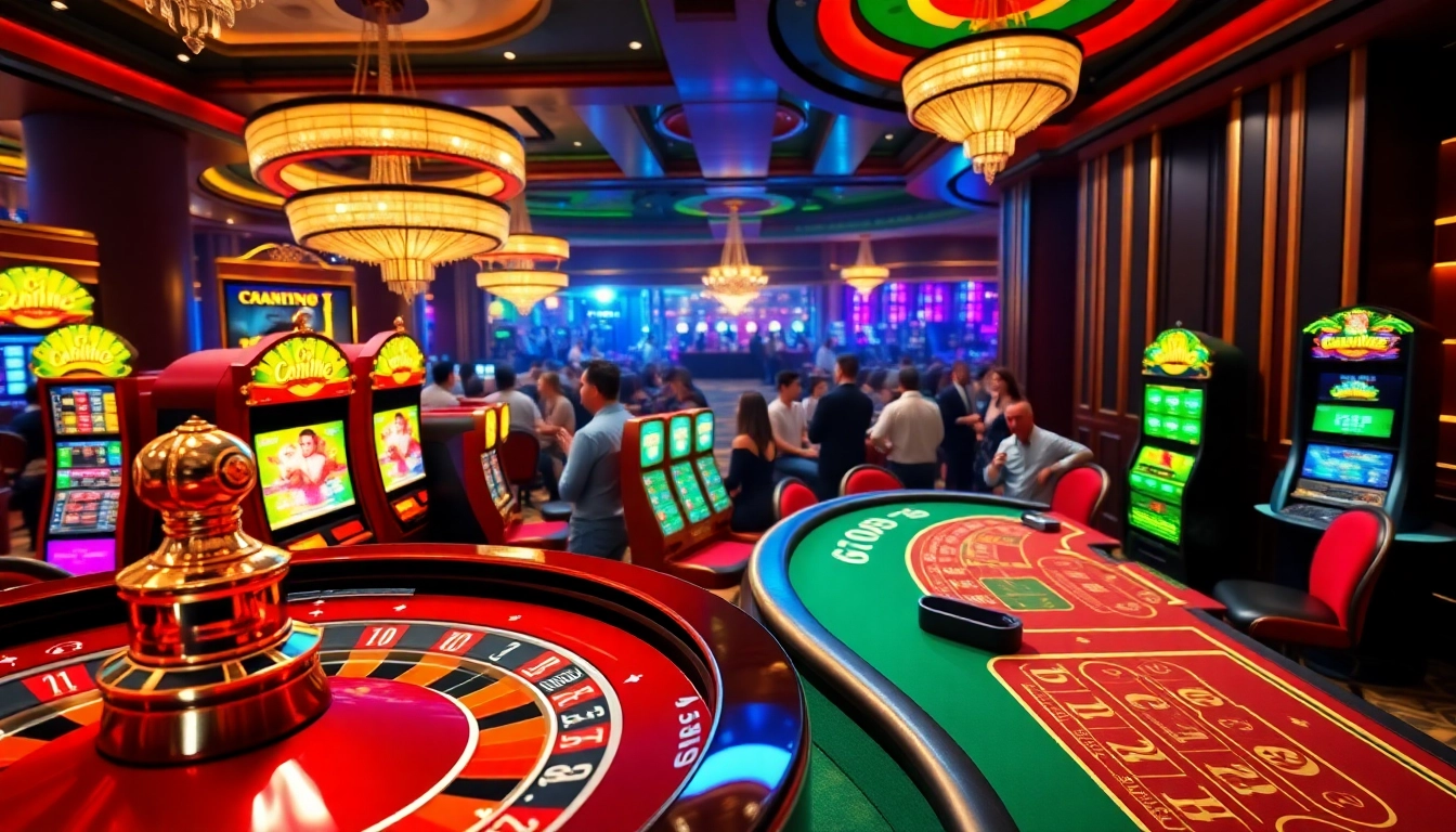 Experience the thrill of BJ88 casino with vibrant slot machines and an engaging roulette game.