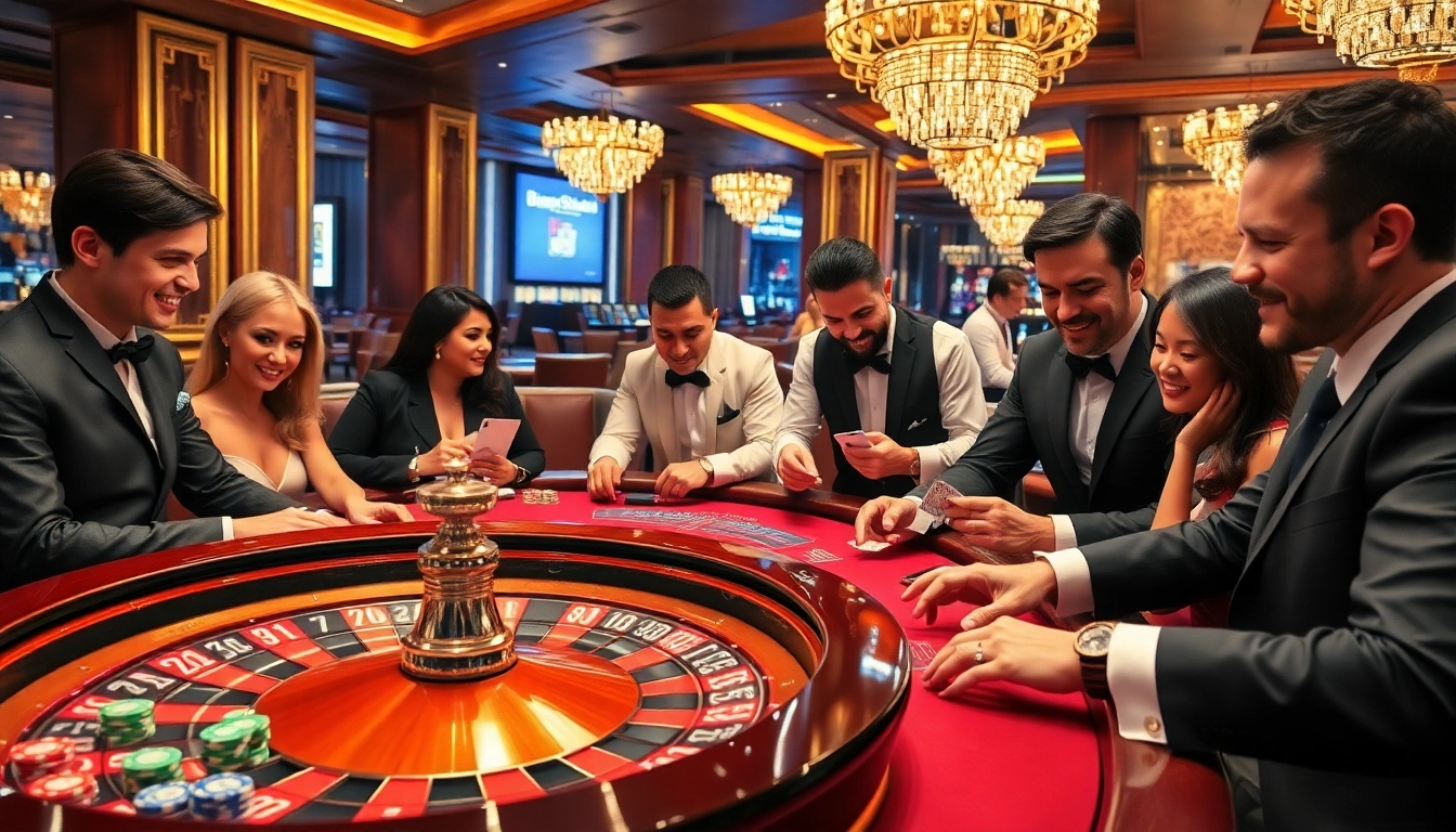 Engage in high-stakes gameplay at bangsawan88 with a vibrant casino scene featuring poker chips and roulette.