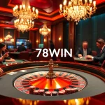 78WIN players strategizing at a roulette table in a luxurious casino atmosphere.