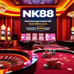 Experience excitement at NK88's vibrant casino with roulette and poker tables.