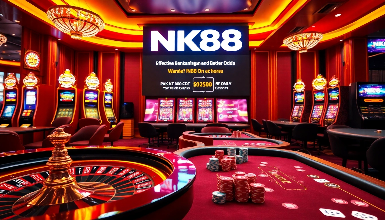 Experience excitement at NK88's vibrant casino with roulette and poker tables.